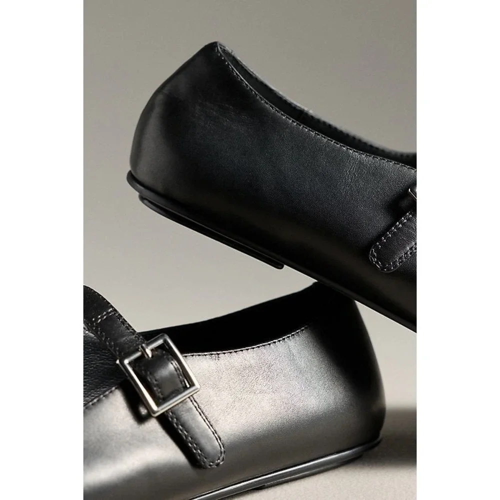NIB Jeffrey Campbell Mary Jane Flats Anthropologie Black Leather Sz 8 Elise 2